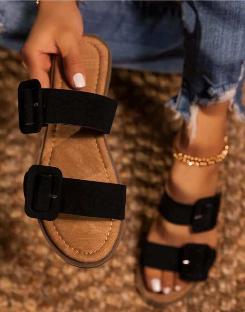 Women's Casual Slippers Flat Sandals Open Toe Beach Shoes Summer Outdoor Slippers Belt Buckle Solid Color Flip Flops
Women's Casual Slippers Flat Sandals Open Toe Beach Shoes Summer Outdoor Slippers Belt Buckle Solid Color Flip Flops