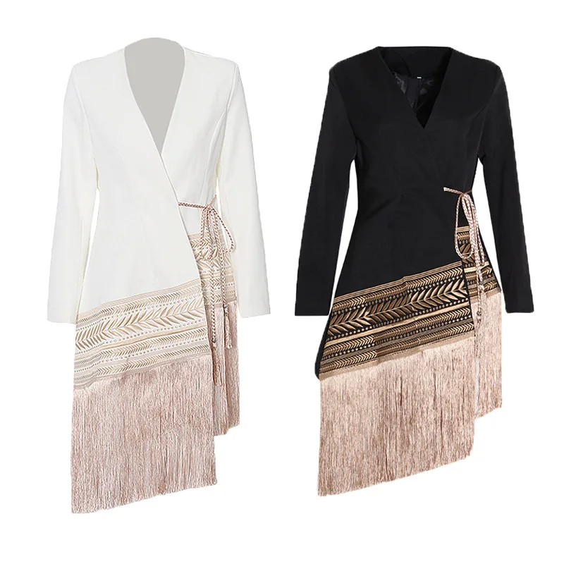 CS9140 Women new arrival brand design irregular tassel white black long sleeve suit dress, Multi
CS9140 Women new arrival brand design irregular tassel white black long sleeve suit dress, Multi