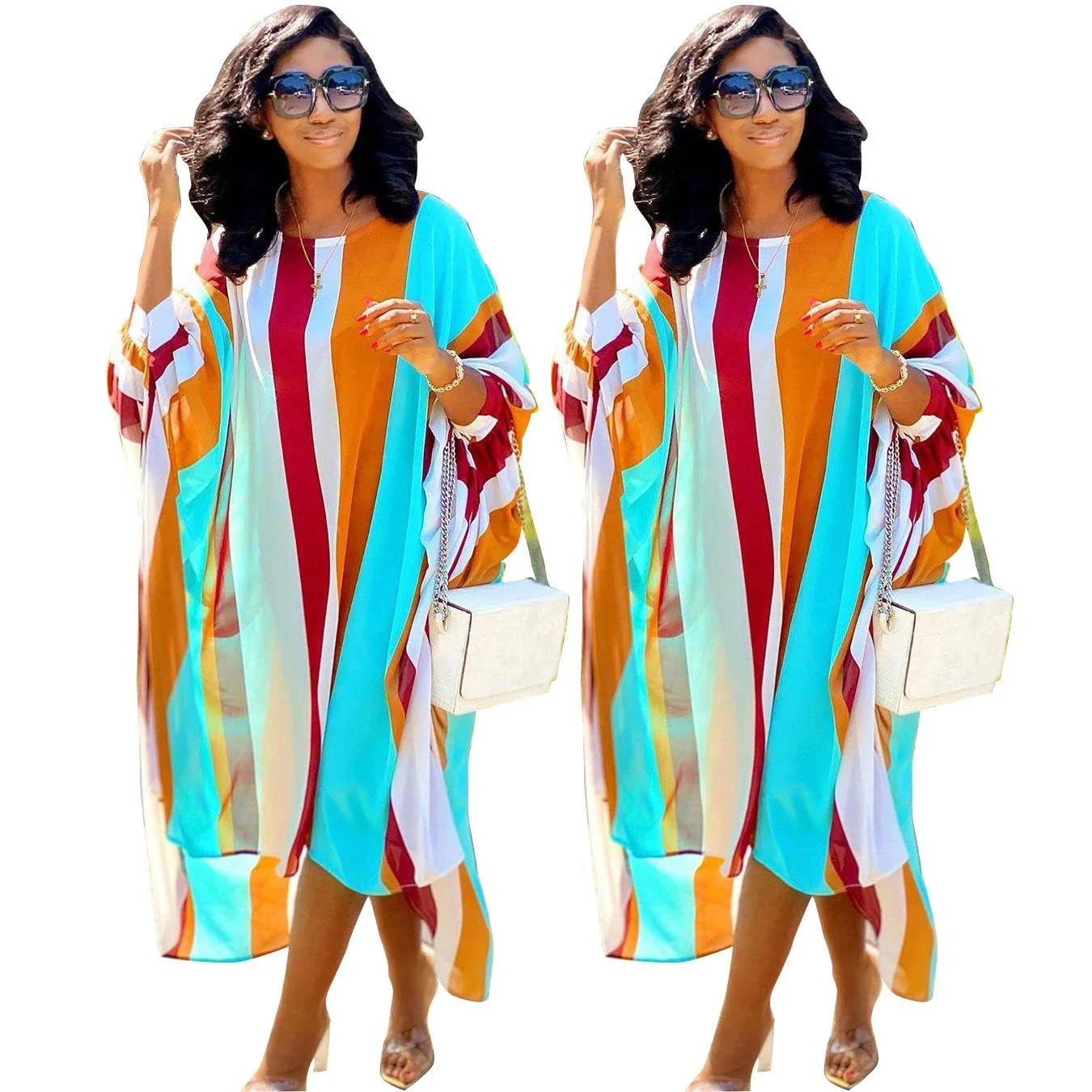 2021 Striped Loose Maxi Dress Women Summer Clothes Elegant Plus Size Chiffon Long Sleeve African Casual Dresses, As show
2021 Striped Loose Maxi Dress Women Summer Clothes Elegant Plus Size Chiffon Long Sleeve African Casual Dresses, As show
