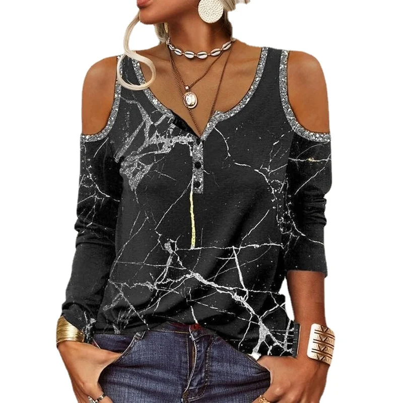 Elegant Loose V-neck Blouse Street Clothes Fashion Tops Casual Sequins Tee Shirt Printed Strapless Sexy Plus Size T-shirt Women, Black, gray, purple, red, dark gray, lake blue, blue
Elegant Loose V-neck Blouse Street Clothes Fashion Tops Casual Sequins Tee Shirt Printed Strapless Sexy Plus Size T-shirt Women, Black, gray, purple, red, dark gray, lake blue, blue