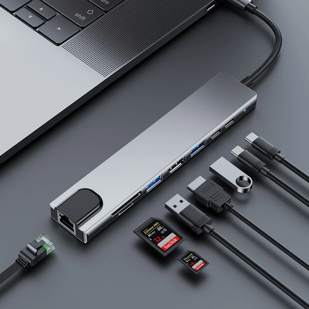 Multi Function USB-C Hub Adapter Type-C Kabel Naar 4K 60hz Converter Ethernet USB 3.0 USB C HUB Dock 1 in 8 For Macbook Hub, Sliver/grey
Multi Function USB-C Hub Adapter Type-C Kabel Naar 4K 60hz Converter Ethernet USB 3.0 USB C HUB Dock 1 in 8 For Macbook Hub, Sliver/grey