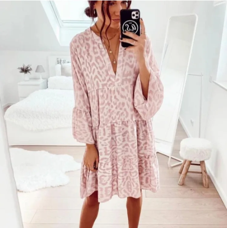 Fashion women clothing Casual Dresses ruffle sleeve leopard printed tunic dresses v-neck loose Dresses
Fashion women clothing Casual Dresses ruffle sleeve leopard printed tunic dresses v-neck loose Dresses