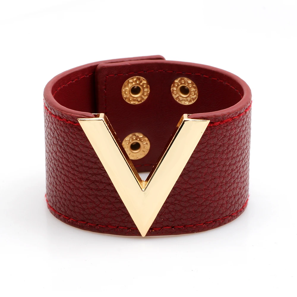 wooden christmas accessories Fashion Leather jewelry Wide Lady headgear Women's V Letter Leather Bracelet
wooden christmas accessories Fashion Leather jewelry Wide Lady headgear Women's V Letter Leather Bracelet