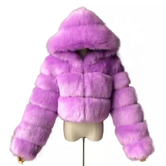 Fur coat short hat imitation fur coat imitation fox fur long sleeve stitching women's coat spot