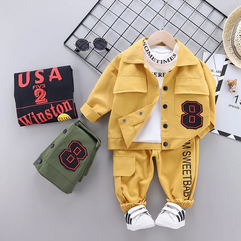 New style spring autumn toddler boys 3 Pieces Clothing Set long sleeves casual jacket + letter T shirt + pants clothing for kids, Picture shows
New style spring autumn toddler boys 3 Pieces Clothing Set long sleeves casual jacket + letter T shirt + pants clothing for kids, Picture shows