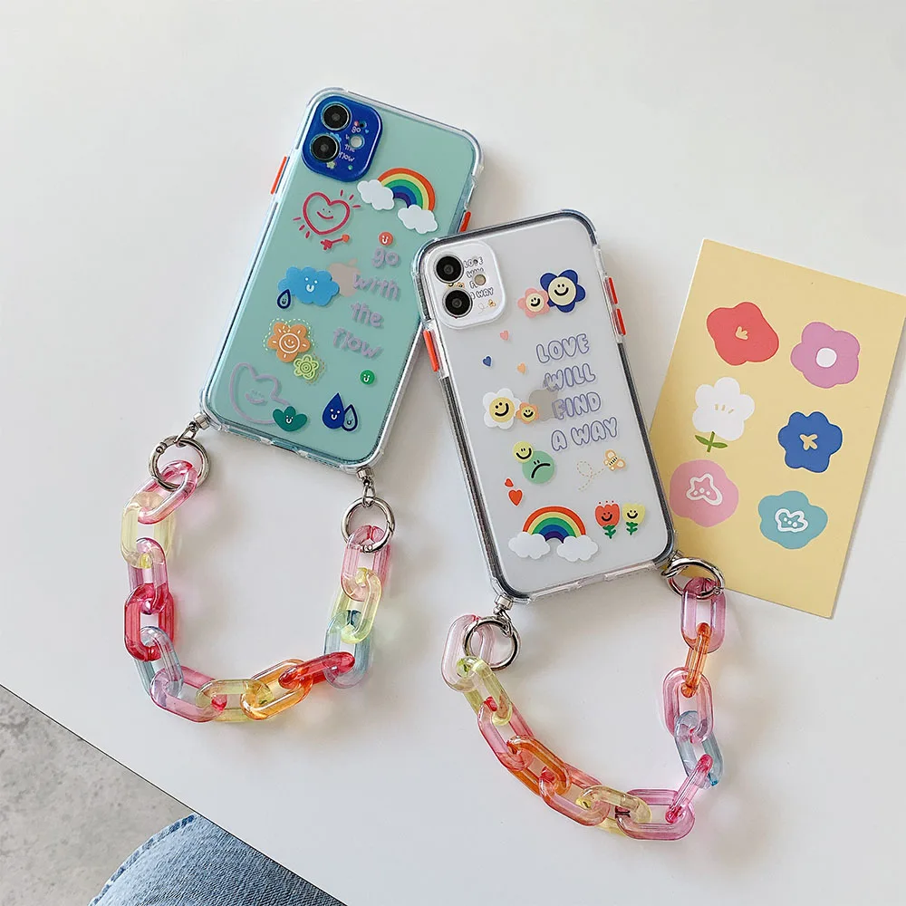 Wrist Chain Case for iPhone 12 Pro Max 7 8 Plus XR XS Max Transparent Cases Cute Rainbow Flower Chain Hanging Case for iPhone 11
Wrist Chain Case for iPhone 12 Pro Max 7 8 Plus XR XS Max Transparent Cases Cute Rainbow Flower Chain Hanging Case for iPhone 11