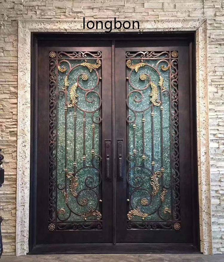 Newest modern wrought iron double entry doors, View wrought iron double