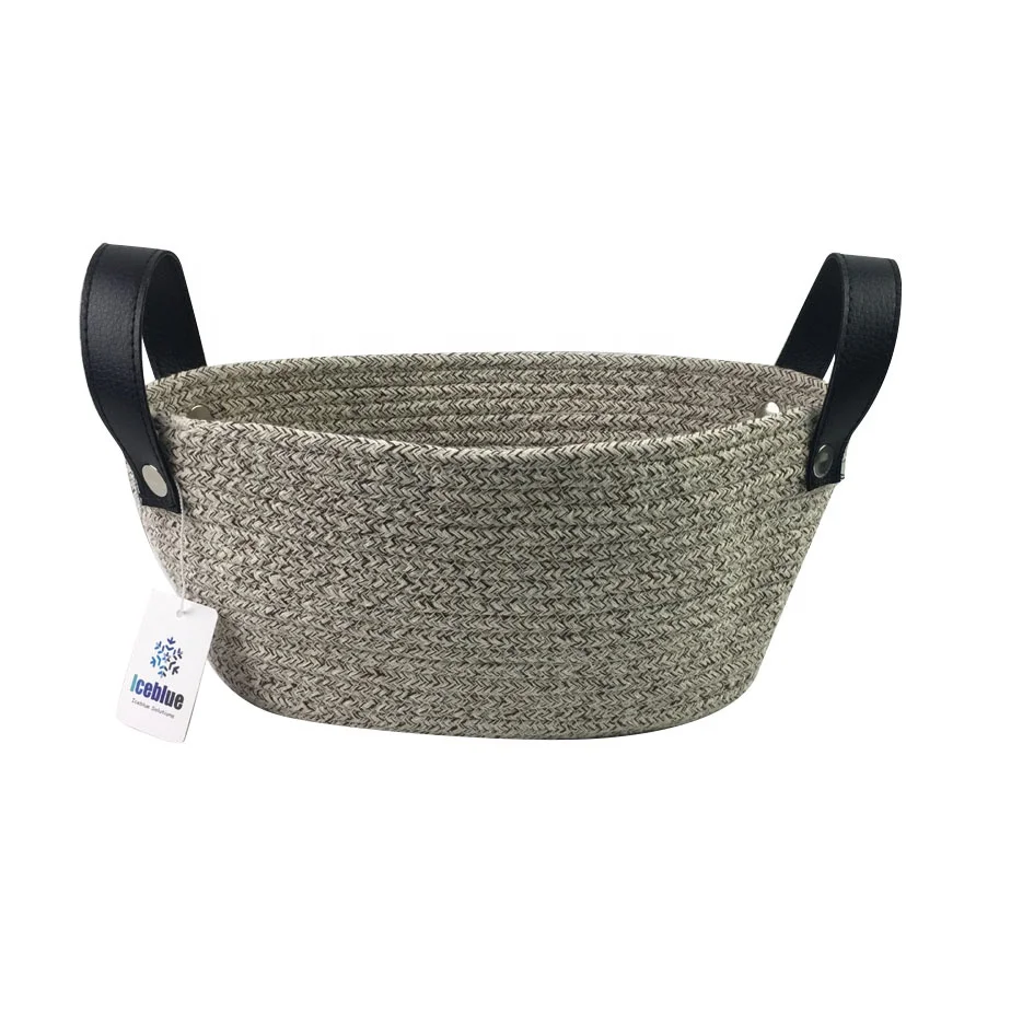 ICEBLUE Custom Leather Handles Home Storage Woven Basket Cotton Rope Basket, Customized color
ICEBLUE Custom Leather Handles Home Storage Woven Basket Cotton Rope Basket, Customized color