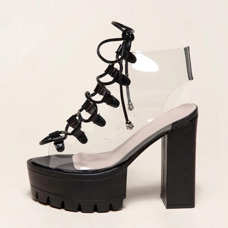 Women High Platform Peep toe Sandals Ankle Lace Up High Chunky Heels PVC Pumps Sexy High Top Shoes for Ladies
Women High Platform Peep toe Sandals Ankle Lace Up High Chunky Heels PVC Pumps Sexy High Top Shoes for Ladies