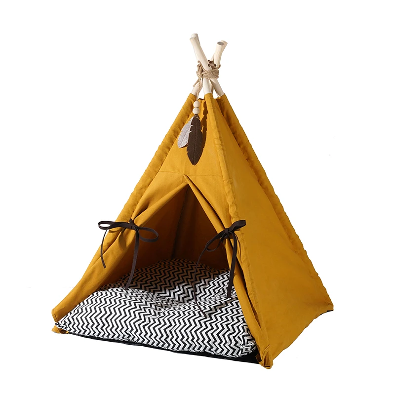 Design Oem Sewing Solid Wood Twill Yellow Tent Luxury Summer Wood Pet House