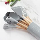 Kitchen Utensils Set 13Pcs Silicone Non-stick Small Barreled Cooking Utensils Set Wooden Handle Kitchenware Set