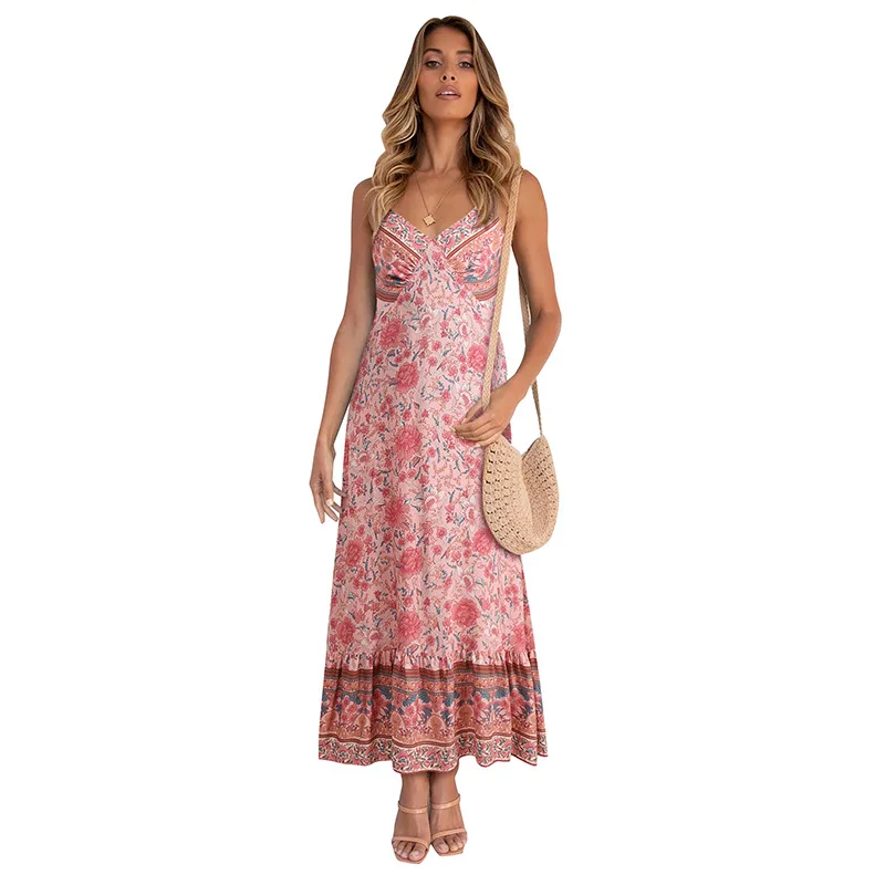 Summer apparel women's Bohemian v-neck floral dress with straps long dress, Yellow, green, pink
Summer apparel women's Bohemian v-neck floral dress with straps long dress, Yellow, green, pink