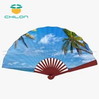 Bamboo Fan Hand Fan Colorful Handle With Custom Design Printed Bamboo Fan Paper Hand Fan