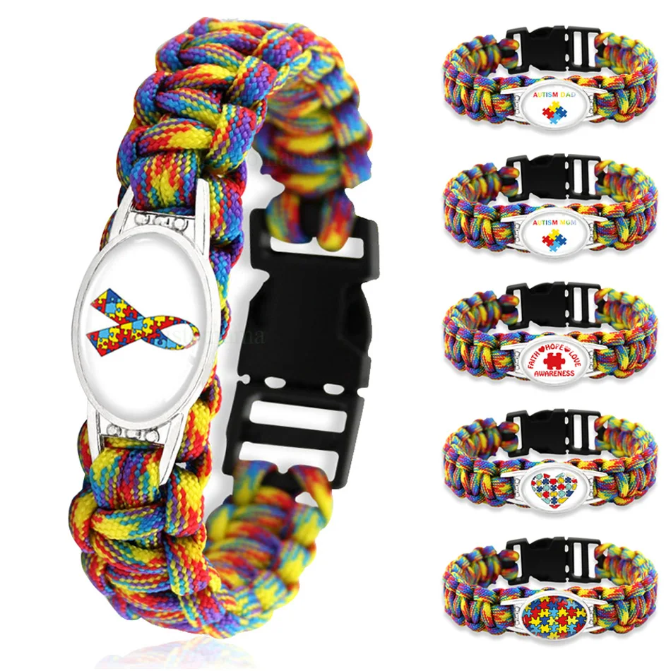 Puzzle Piece Autism Awareness Hope Colorful 25*18mm Glass Cabochon Outdoor Survival Paracord Charm Bracelets Men Women Jewelry
Puzzle Piece Autism Awareness Hope Colorful 25*18mm Glass Cabochon Outdoor Survival Paracord Charm Bracelets Men Women Jewelry