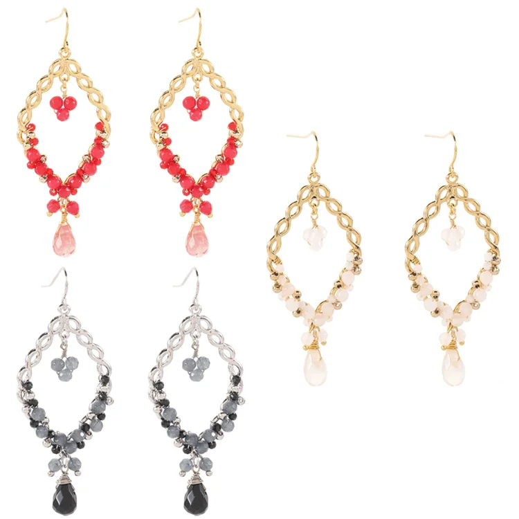 Bohemian Fashion Drop Shape Woven Natural Gemstone Earrings Natural Stone Pendant Real Gold Plated Earrings for women, 3 colors
Bohemian Fashion Drop Shape Woven Natural Gemstone Earrings Natural Stone Pendant Real Gold Plated Earrings for women, 3 colors