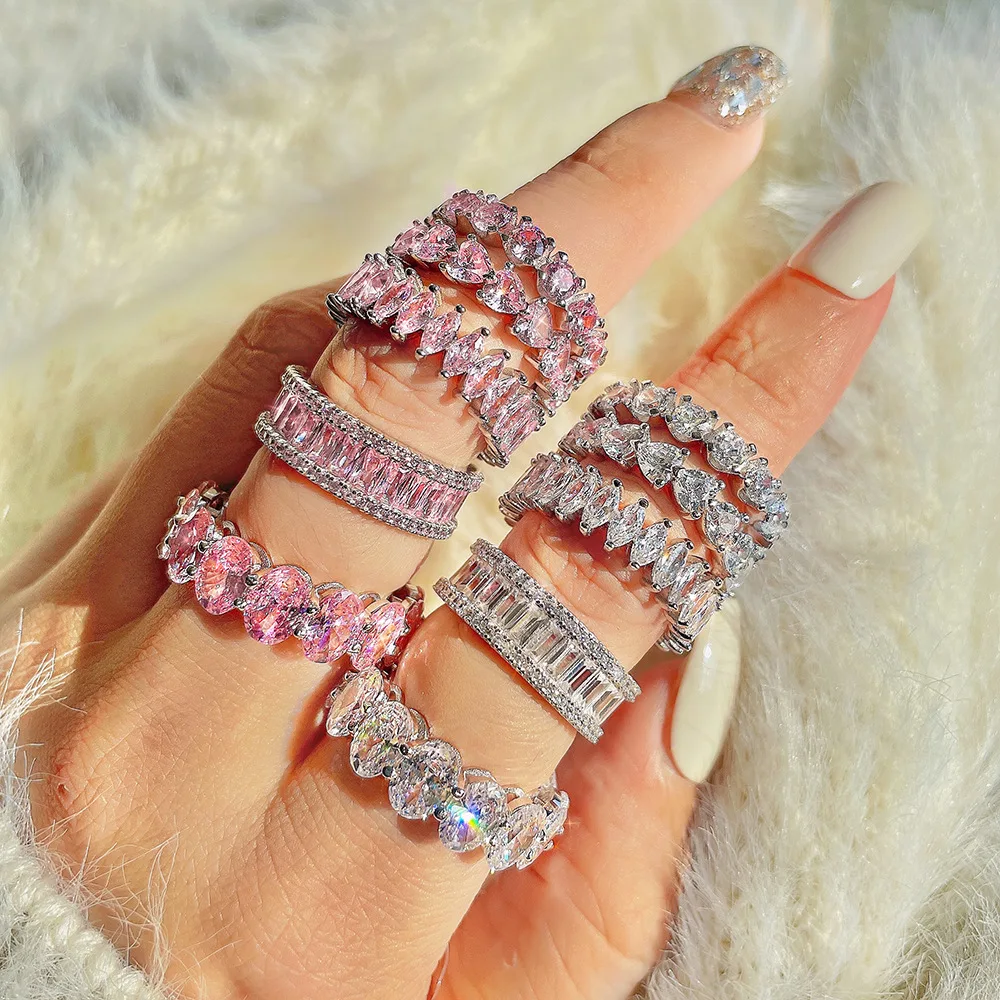 S925 Silver Ring Pink Square Diamond Love Heart Water Drop Zircon Full Rhinestone Iced Out Engagement 925 Sterling Silver Ring
S925 Silver Ring Pink Square Diamond Love Heart Water Drop Zircon Full Rhinestone Iced Out Engagement 925 Sterling Silver Ring