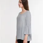 Women Blouse O Neck 3 Quarter Flare Sleeve Women's Stripe Printed Plus Size Casual Blouses Tops