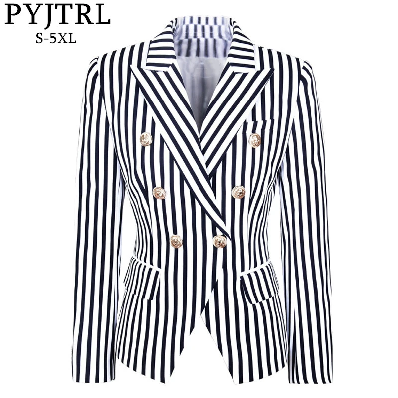 PYJTRL Women Spring Autumn Double-breasted Classic Striped Slim Suit Jacket Navy Blue Black Fashion Street-Wear Printed Blazers
PYJTRL Women Spring Autumn Double-breasted Classic Striped Slim Suit Jacket Navy Blue Black Fashion Street-Wear Printed Blazers