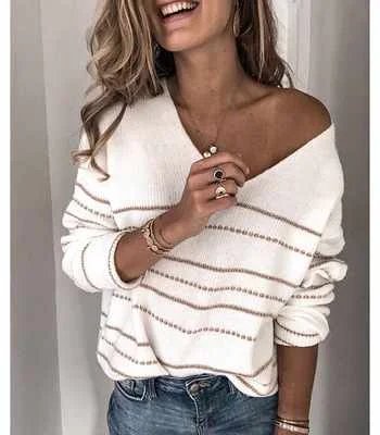 Autumn And Winter Solid Color T-shirt Casual Stripe V-neck Top For Women, Picture showed
Autumn And Winter Solid Color T-shirt Casual Stripe V-neck Top For Women, Picture showed