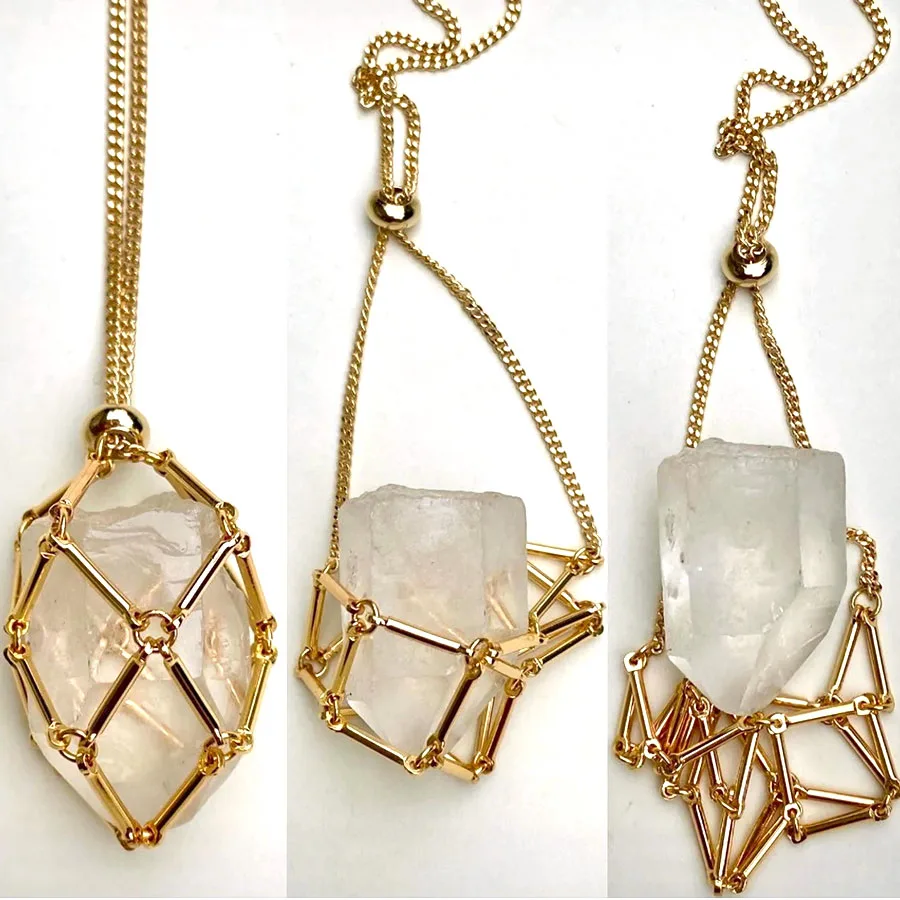 Stainless steel 18k gold bamboo net bag natural crystal stone adjustable pendant necklace gemstone jewelry for men women
Stainless steel 18k gold bamboo net bag natural crystal stone adjustable pendant necklace gemstone jewelry for men women