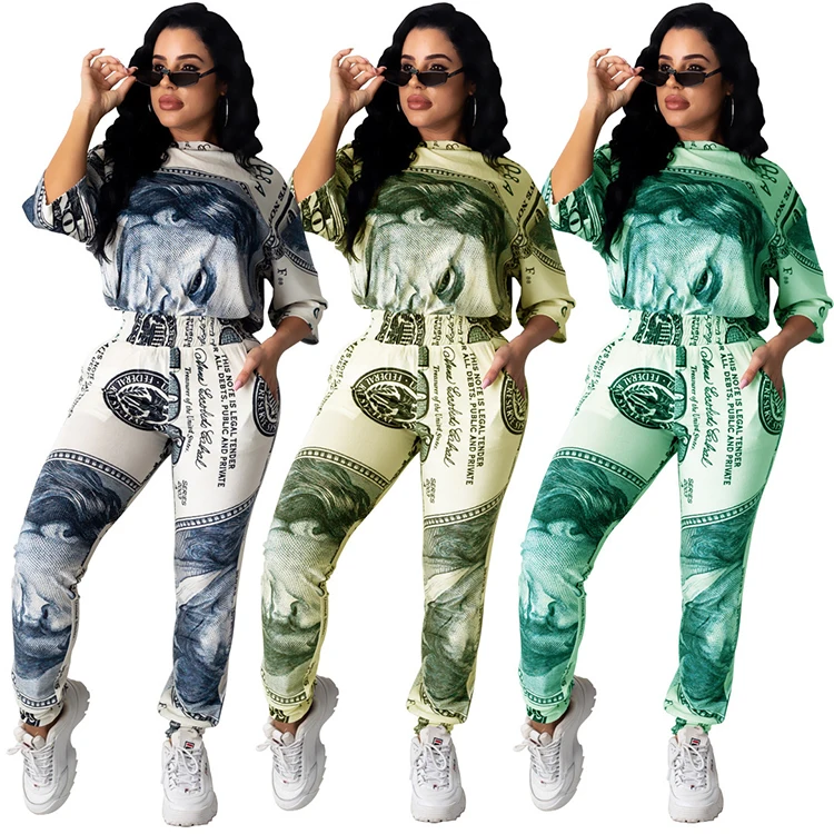 Hot Sale Autumn Ladies Casual Two Piece Suit Set Dollars Printed Two Piece Set Tracksuits for Women
Hot Sale Autumn Ladies Casual Two Piece Suit Set Dollars Printed Two Piece Set Tracksuits for Women