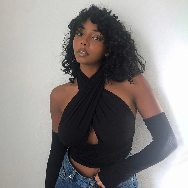 KFL23532 Latest design trendy sexy hollow off the shoulder halter crop top blouse with sleeves for women club wear, Picture shown
KFL23532 Latest design trendy sexy hollow off the shoulder halter crop top blouse with sleeves for women club wear, Picture shown