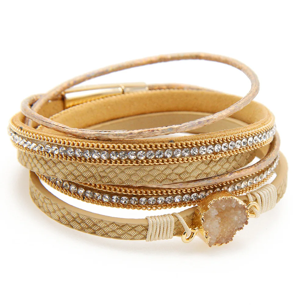 New Fashion Multi Layered Leather Crystal Druzy Stone Charm Bracelets Handmade Leather Bracelet
New Fashion Multi Layered Leather Crystal Druzy Stone Charm Bracelets Handmade Leather Bracelet