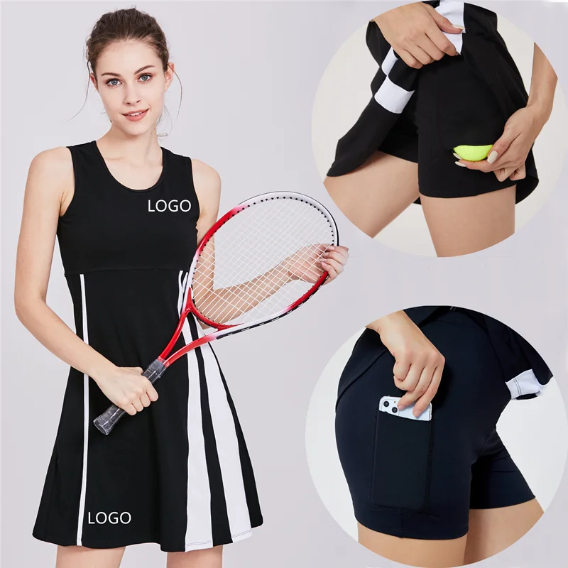 Women Black Tennis Dress Sport Wear With Inner Shorts Ladies Casual Cotton Tennis Skirt Outfit Tennis Skirt Sets, Customized colors
Women Black Tennis Dress Sport Wear With Inner Shorts Ladies Casual Cotton Tennis Skirt Outfit Tennis Skirt Sets, Customized colors