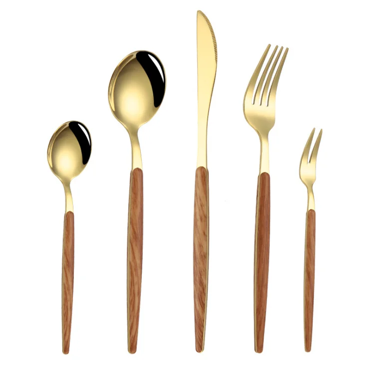 Wood Clamp Handle With Gold Stainless Steel Cutlery Knife Fork Spoon Flatware Set, Gold,black,silver,colorful,rose gold
Wood Clamp Handle With Gold Stainless Steel Cutlery Knife Fork Spoon Flatware Set, Gold,black,silver,colorful,rose gold