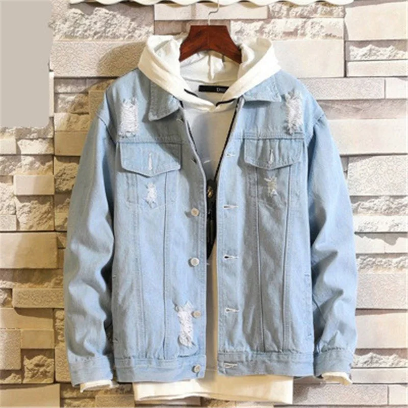 Casual Wash Ripped Denim Men's Jackets Spring Trendy Slim Jeans Men's Jackets, Dark blue/light blue
Casual Wash Ripped Denim Men's Jackets Spring Trendy Slim Jeans Men's Jackets, Dark blue/light blue