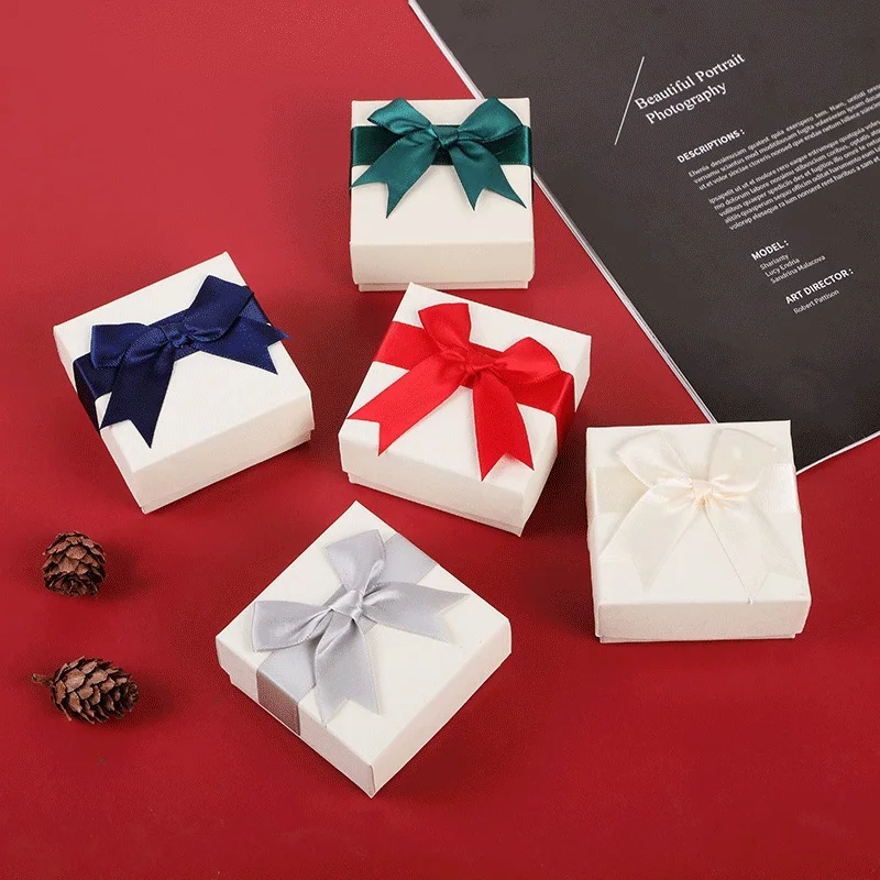 

Custom Bow Gift Box Ear Stud Necklace Ring Storage Box Heaven And Earth Cover Fashion Packaging Carton