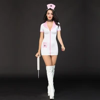 

Sexy Nurse Women Lingerie Outfit Costume Set Role Play Uniform with HEADDRESS COLLAR T-BACK DRESS 6911