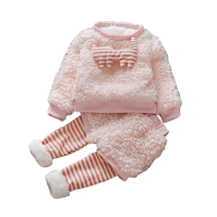 B61250A Autumn/winter hot style Korean version of girl baby lamb suit with fleece and thick skirt pants 2 pieces, Pink 
B61250A Autumn/winter hot style Korean version of girl baby lamb suit with fleece and thick skirt pants 2 pieces, Pink