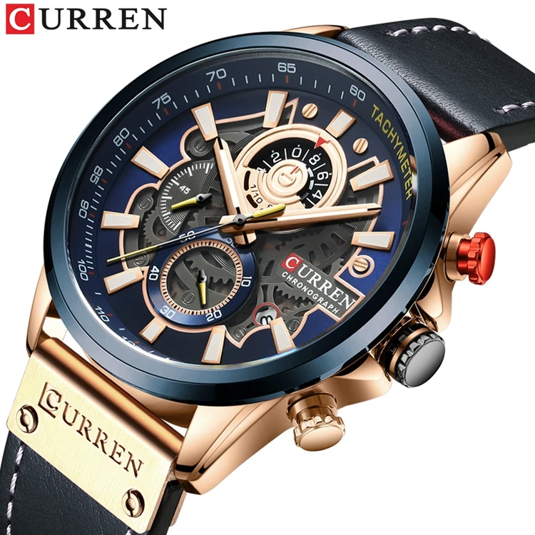 CURREN 8380 Top quality latest three eyes day date leather strap luminous analog quartz watch for men
CURREN 8380 Top quality latest three eyes day date leather strap luminous analog quartz watch for men