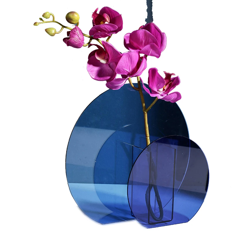 

Home Decoration Tabletop Blue Acrylic Geometry Flower Vase