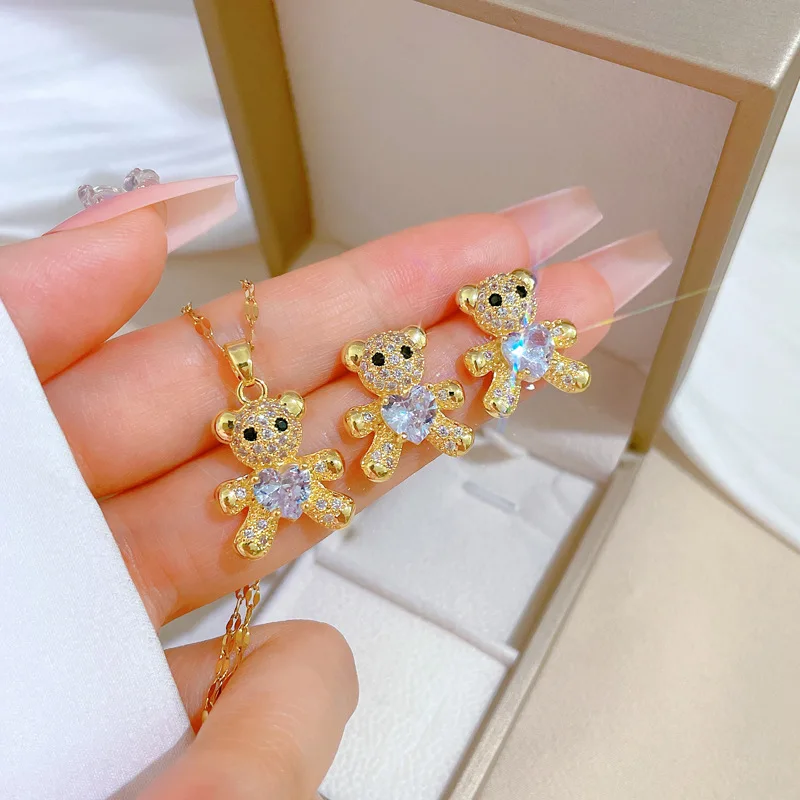Custom 18k Gold Plated Stainless Steel Crystal Lover Heart Diamond Fashion Jewelry Set Earrings Necklace Bear Jewelry Set
Custom 18k Gold Plated Stainless Steel Crystal Lover Heart Diamond Fashion Jewelry Set Earrings Necklace Bear Jewelry Set