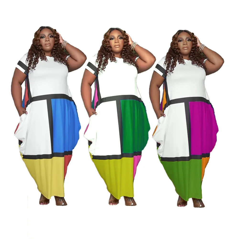 Fashion patchwork new style woman dress plus size plus size summer maxi dress ladies contrast print loose dress
Fashion patchwork new style woman dress plus size plus size summer maxi dress ladies contrast print loose dress