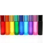 10ml rainbow color red yellow blue black essential oil perfume glass roll on frosted bottle