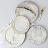 European Style Gold Wire Marble Plates Wedding Ceramic Dinner Set Porcelain Dessert Plate Cake Plates Tableware