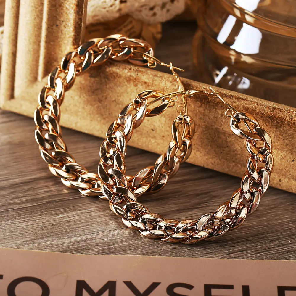 Hip Hop Jewelry Gold Plated Flat Cuban Link Chain Earrings Oversize Stainless Steel Cuban Chain Hoop Earrings For Girls
Hip Hop Jewelry Gold Plated Flat Cuban Link Chain Earrings Oversize Stainless Steel Cuban Chain Hoop Earrings For Girls