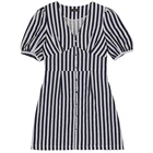 Korean Dresses New Fashion Elegant Striped V Neck Lantern Half Sleeve Lady Dress Europe