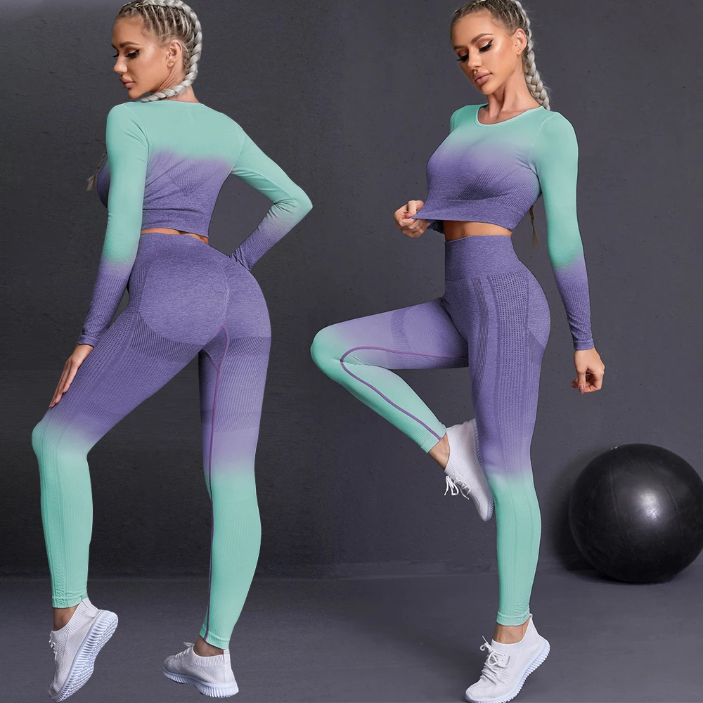 Seamless Sports Outfit Fall Winter Two Pieces Set New Long Sleeve Gym Wear Women's Gradient Tie-dye Fitness Yoga Suit, 3 colors
Seamless Sports Outfit Fall Winter Two Pieces Set New Long Sleeve Gym Wear Women's Gradient Tie-dye Fitness Yoga Suit, 3 colors