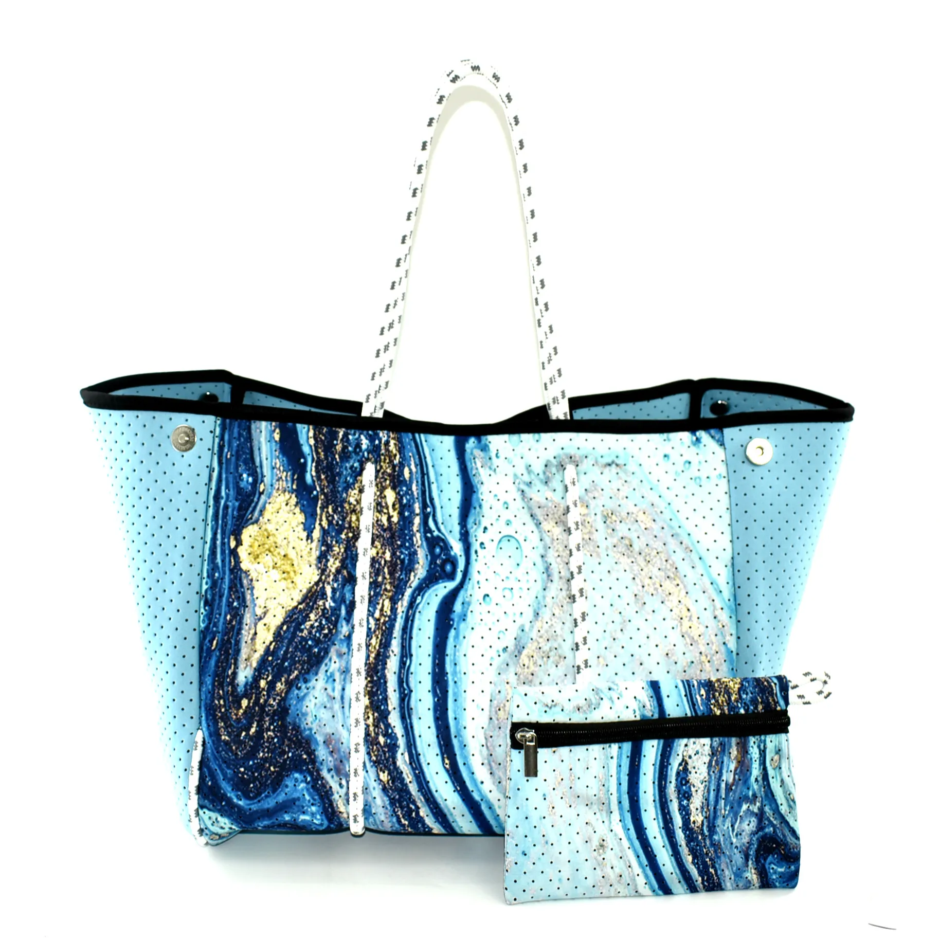 Eson Design Factory Watercolor Neoprene Perforated Printed Beach Handbag Neoprene Tote Bags For Women With Small Pouch Blue E005, Multicolor
Eson Design Factory Watercolor Neoprene Perforated Printed Beach Handbag Neoprene Tote Bags For Women With Small Pouch Blue E005, Multicolor
