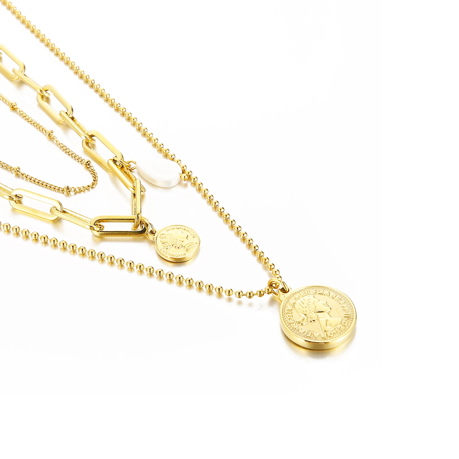 Fashion Necklace Three Charm Chain Shell Pearl Stainless Steel Pendant Jewelry Necklace, Gold
Fashion Necklace Three Charm Chain Shell Pearl Stainless Steel Pendant Jewelry Necklace, Gold
