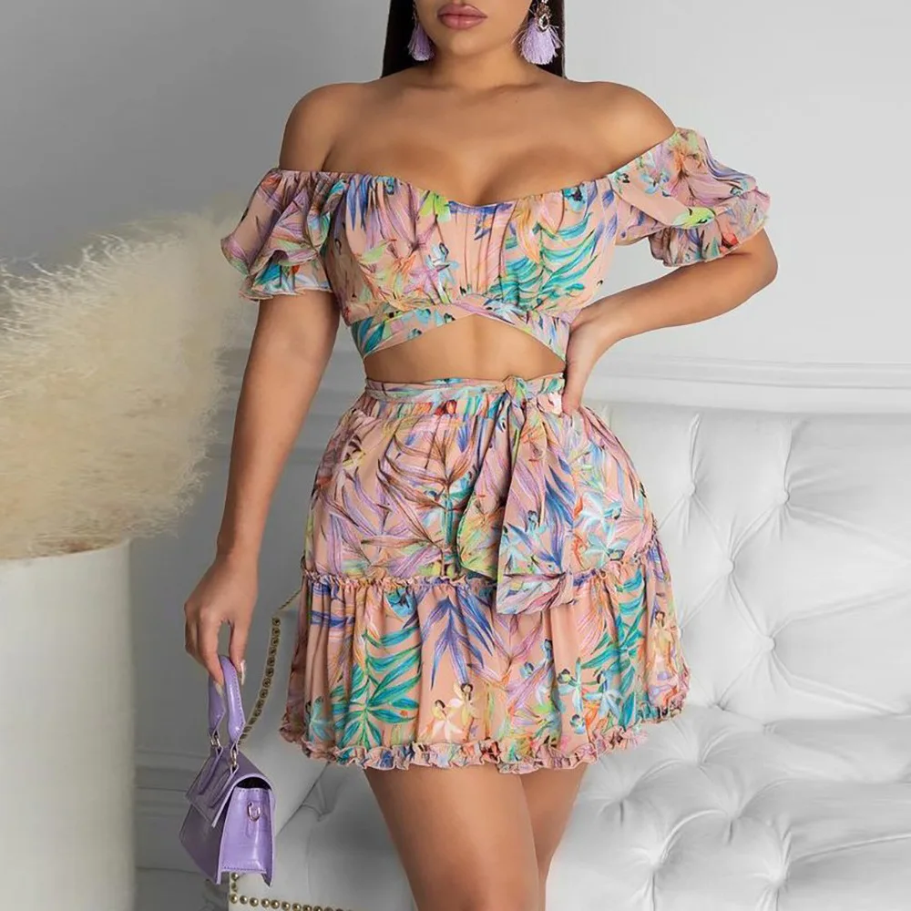2021 Summer Pink College Color Printed Two Piece Skirt Set Women's Summer Outfits Fashion Sexy Crop Tops Sets, Pink,blue
2021 Summer Pink College Color Printed Two Piece Skirt Set Women's Summer Outfits Fashion Sexy Crop Tops Sets, Pink,blue