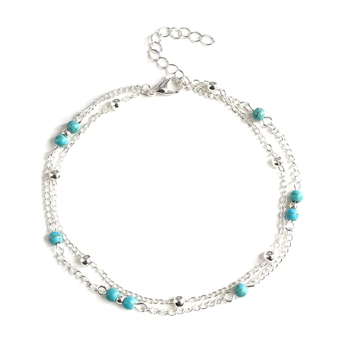 Joker fashion accessories handmade double round bead small pine stone anklet 
Joker fashion accessories handmade double round bead small pine stone anklet