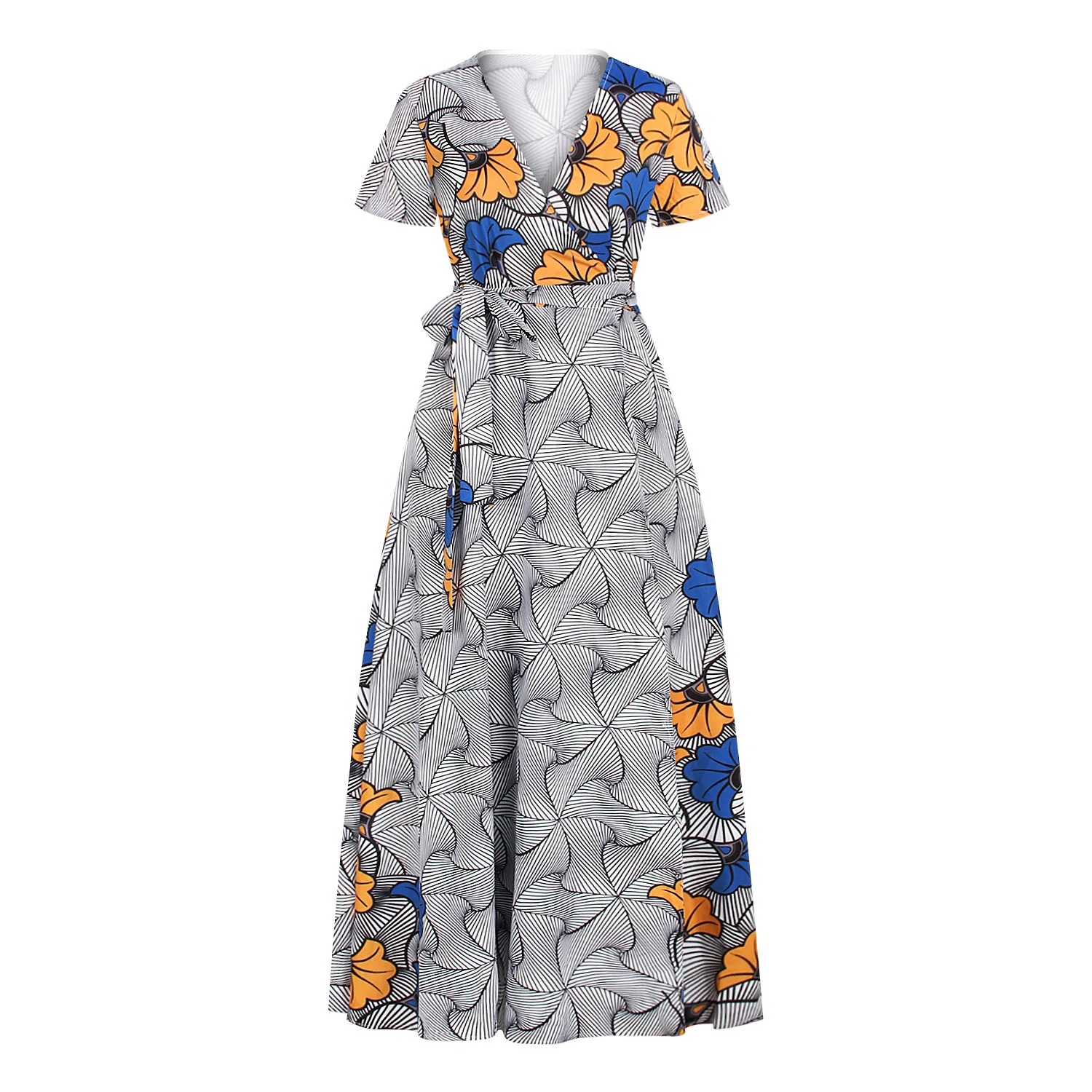 Hot Style Digital Printed Short Sleeved V-neck Dresses with Full Skirts for African Women in Summer
Hot Style Digital Printed Short Sleeved V-neck Dresses with Full Skirts for African Women in Summer