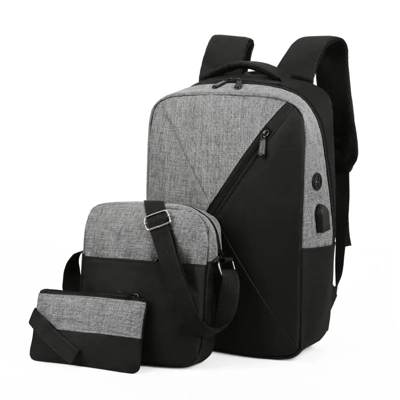 

3pcs New design fashion multifunctional usb charging school backpack set 3 in1 book bags for high school, Gray, blue, red, black,