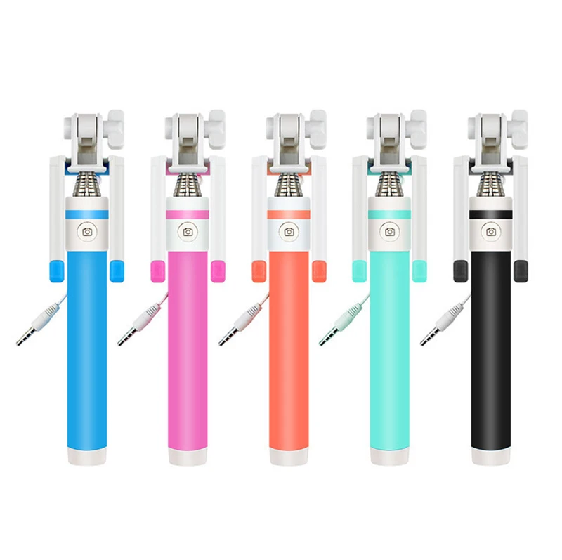 Mini Rotating Selfie Stick Button Wired Silicone Handheld Remote Control Foam Monopod Self-portrait Stick for iphone
