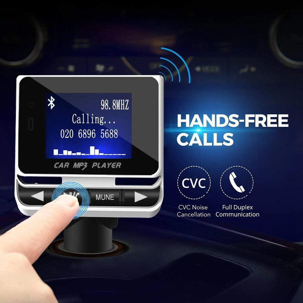 FM Transmitter Car Transmitter MP3 Player Hand-Free Calling Radio Audio Adapter Bluetooth Transmitter Car Kit,USB Charger,TF C